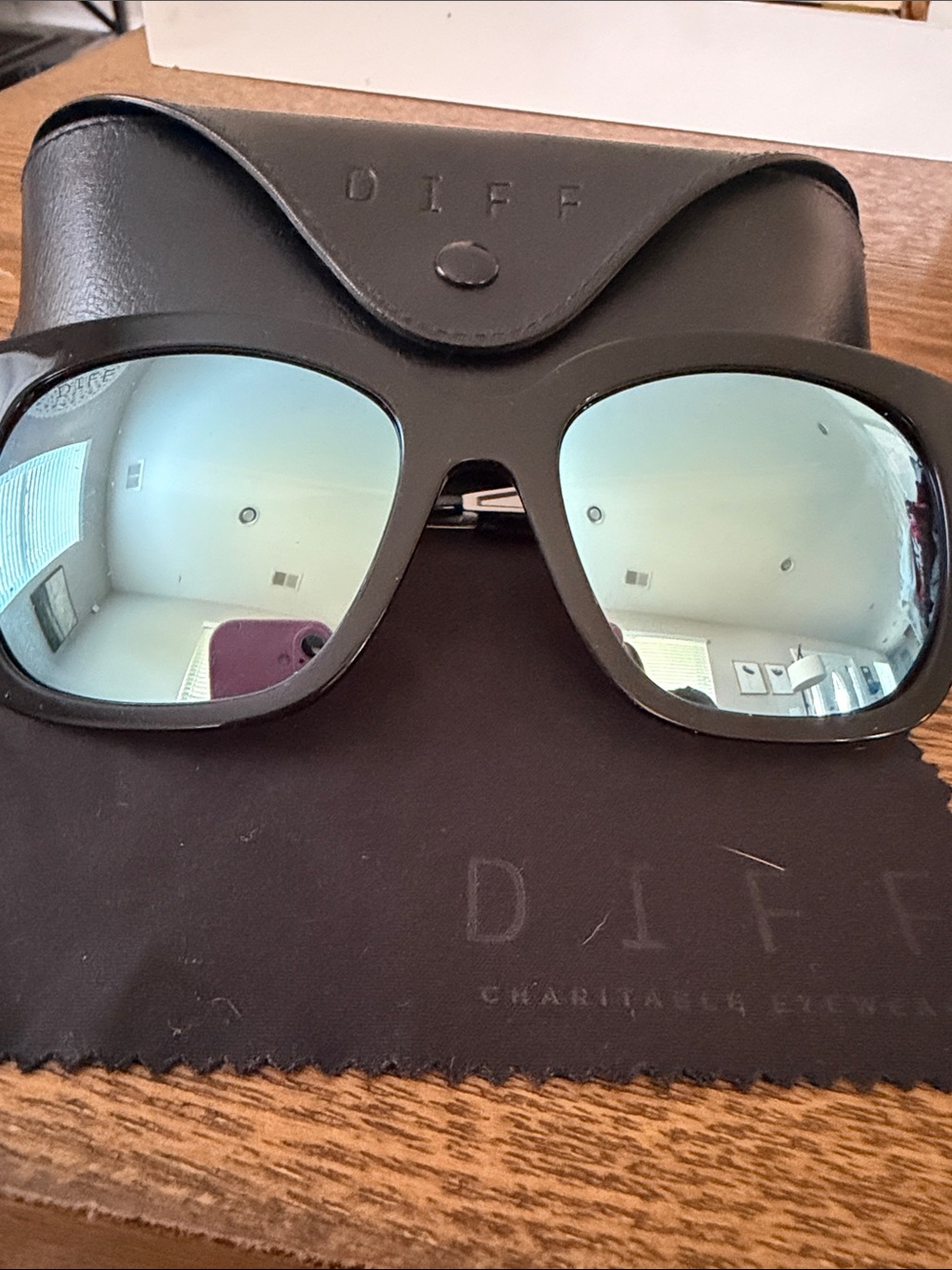 DIFF Eyewear Bella Polarized Black Sunglasses with Blue Mirror Lenses